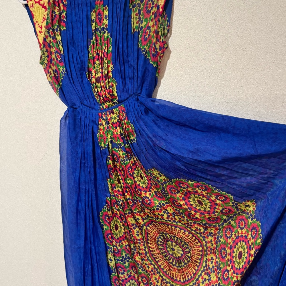 HEMANT & NANDITA Silk Blue and Multicolor Maxi Dress